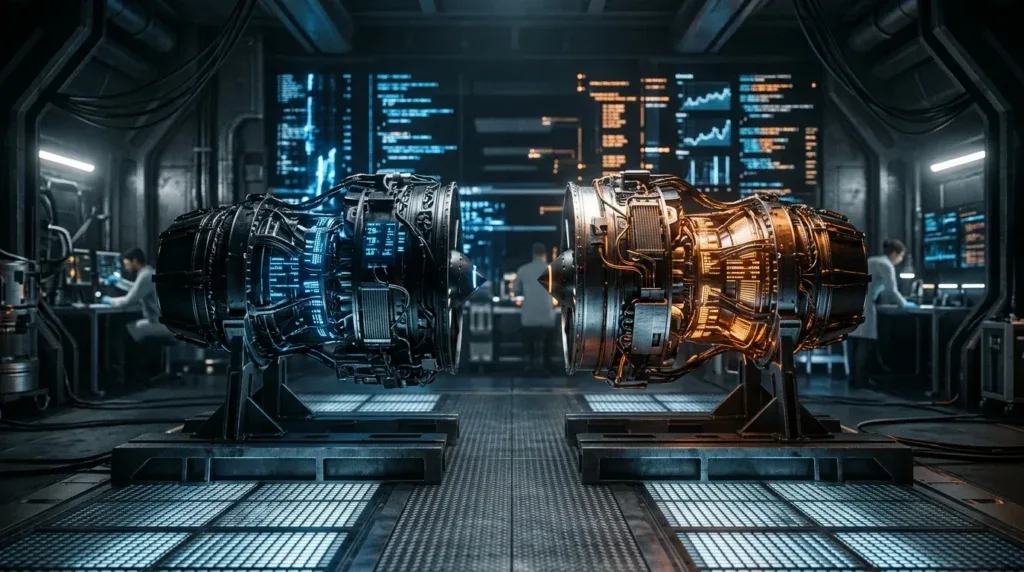 For this article, select a creative concept directly related to the topic, and create visuals with cinematic quality and the aesthetic of an editorial magazine cover, ensuring each composition is unique and distinct. The visuals must be in landscape format, with a 16:9 aspect ratio, and feature a wide, horizontal composition—vertical or square formats are strictly prohibited. Wide landscape format only, no portrait, no square.“Head-to-Head: Key Specifications and Performance Metrics”