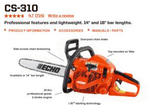 echo 310 chainsaw reviews and specs